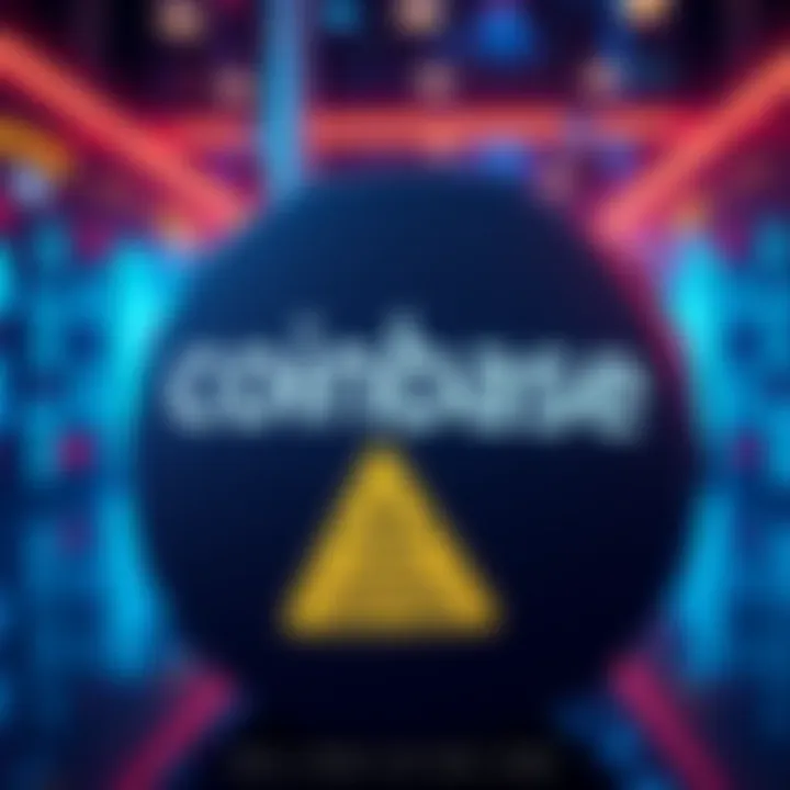 Coinbase Trading Suspension Announcement A digital graphic showing the Coinbase logo with a warning sign, indicating the suspension of trading for LRC and other tokens, along with a reminder to check funds.