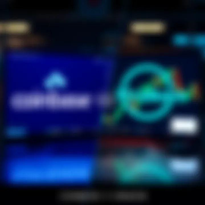 A split screen showing Coinbase logo on one side with a user-friendly interface, and Kraken logo on the other with trading charts and tools, symbolizing the differences between the two platforms.