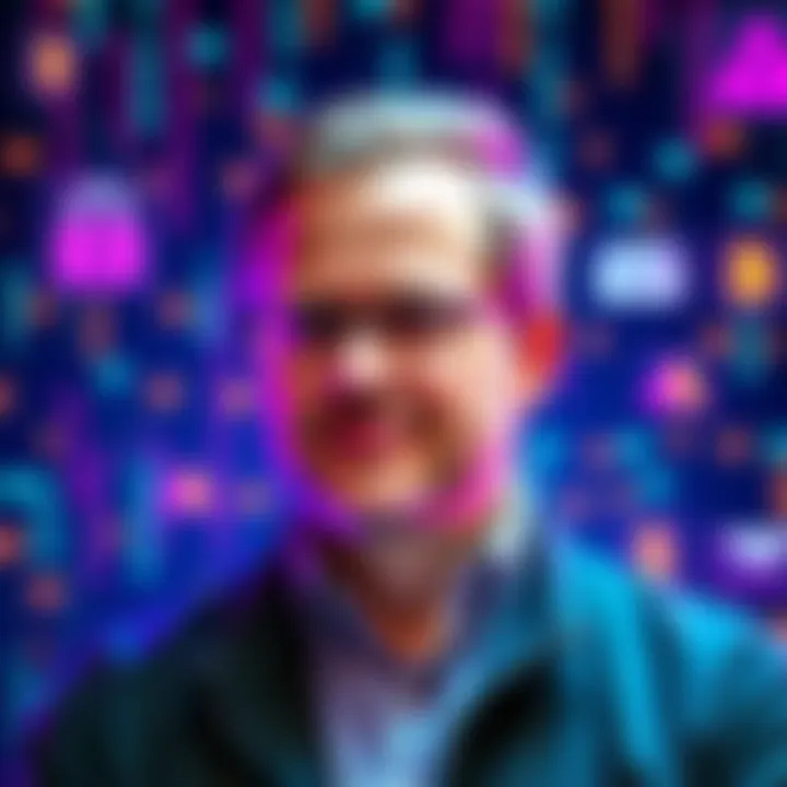 Coinkite's CTO Peter Gray with a backdrop of digital currency symbols and data breaches, highlighting the $114 million Coldcard hack