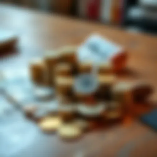 A mix of stable coins and traditional banknotes placed on a wooden table, symbolizing financial options for safety.