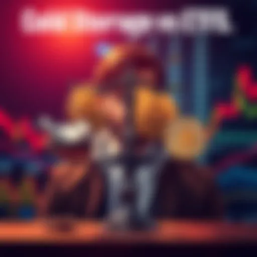 A person weighing options between cold storage and ETFs for retirement investment with Bitcoin and stock market images in the background.