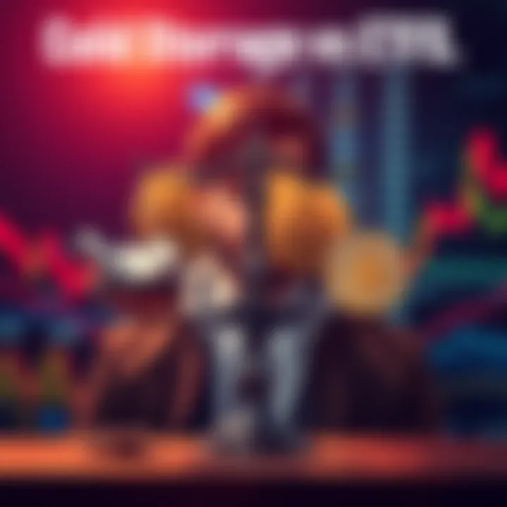 A person weighing options between cold storage and ETFs for retirement investment with Bitcoin and stock market images in the background.