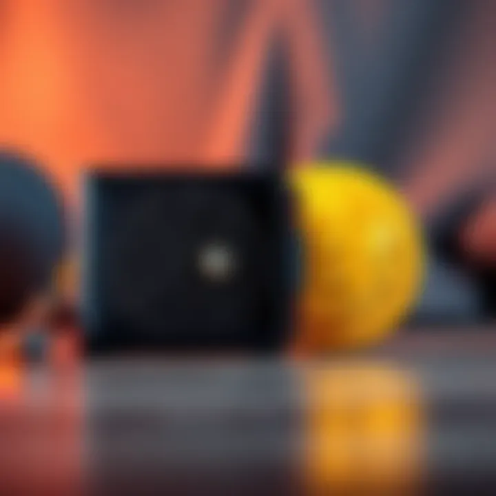 A cold wallet device designed for storing Bitcoin securely, displayed next to a Bitcoin symbol