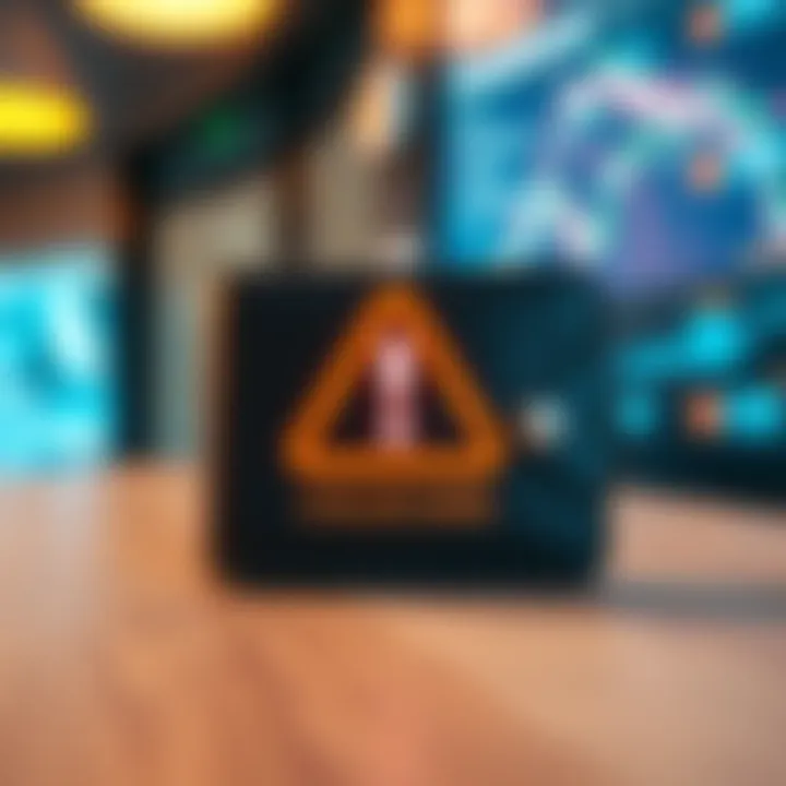 A visual representation of a Coldcard wallet with a warning symbol indicating weak-seed theft. The background shows blurred digital elements to signify online security risks.
