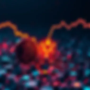 A graphic showing a downward trend in cryptocurrency values, with the Cosmos logo prominently featured as it falls