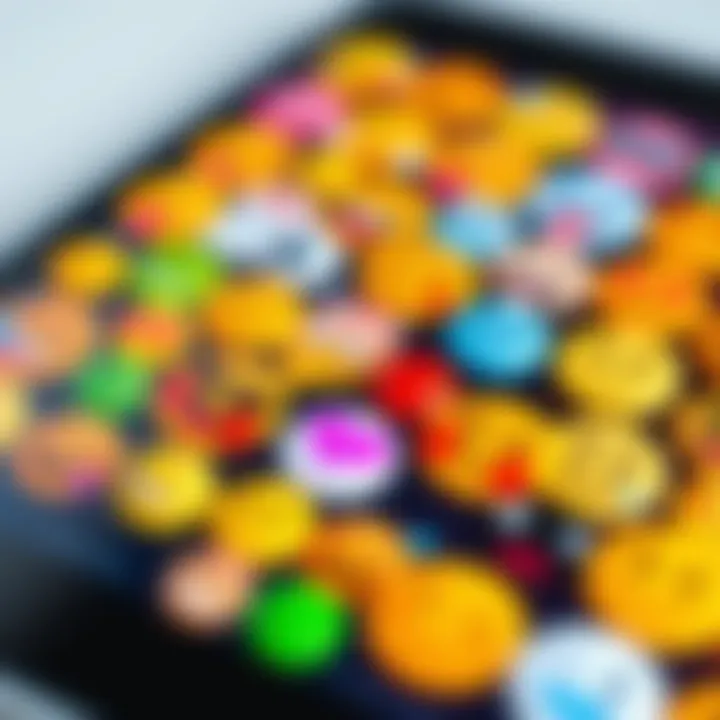 A close-up of a smartphone displaying various colorful emojis, showcasing expressions and symbols used in digital communication.
