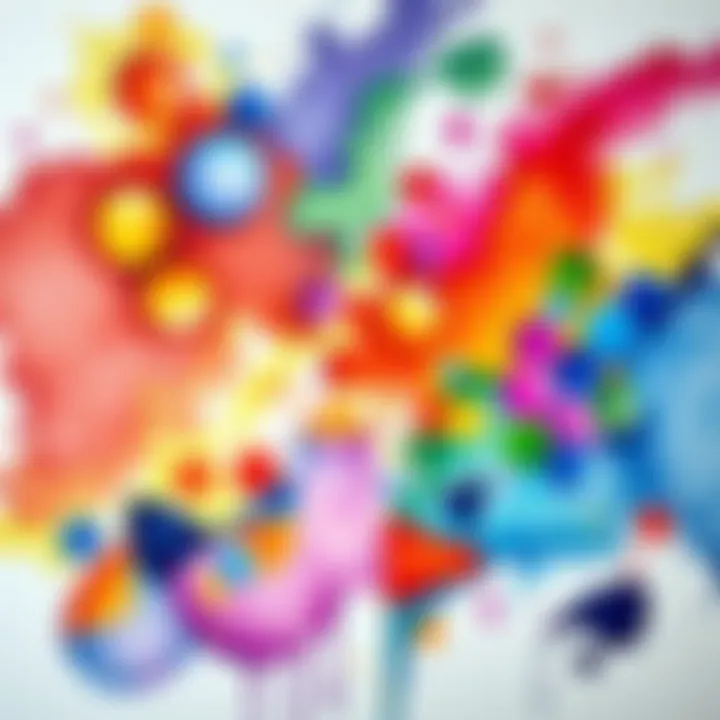 A vibrant watercolor painting on paper, showcasing various colors and shapes, measuring 76x56cm.