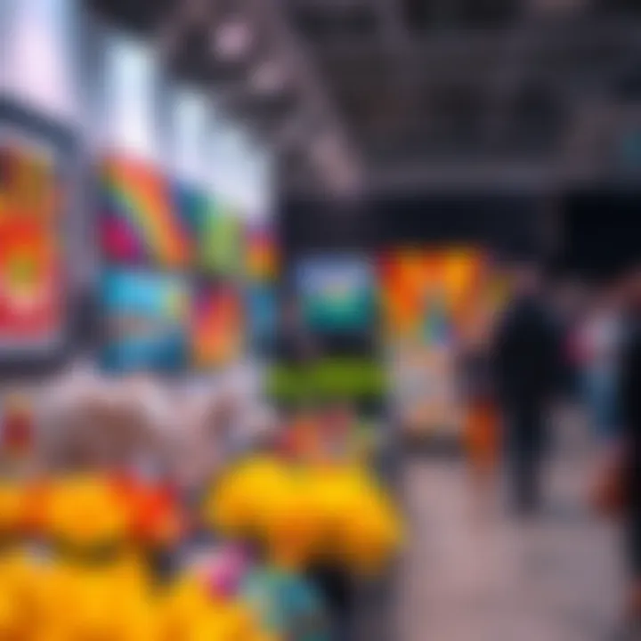 A variety of colorful and unique artworks on display at an art exhibit, inviting visitors to explore their creativity.