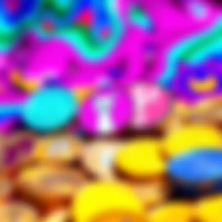 A collection of popular memecoin icons including DOGE and SHIB on a vibrant background, symbolizing the rise of cryptocurrencies.