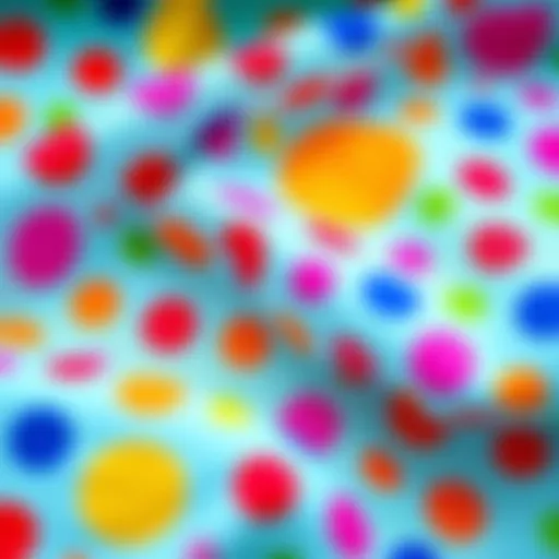 A vibrant fabric showcasing cheerful polka dots in various colors, symbolizing joy and playfulness.