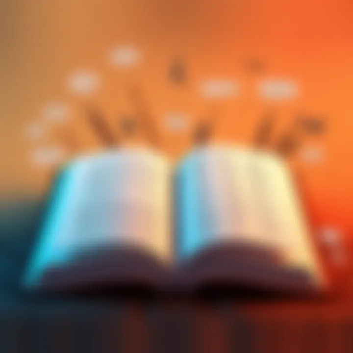 An open book with various common sayings and phrases illustrated around it, showing their meanings and cultural context.