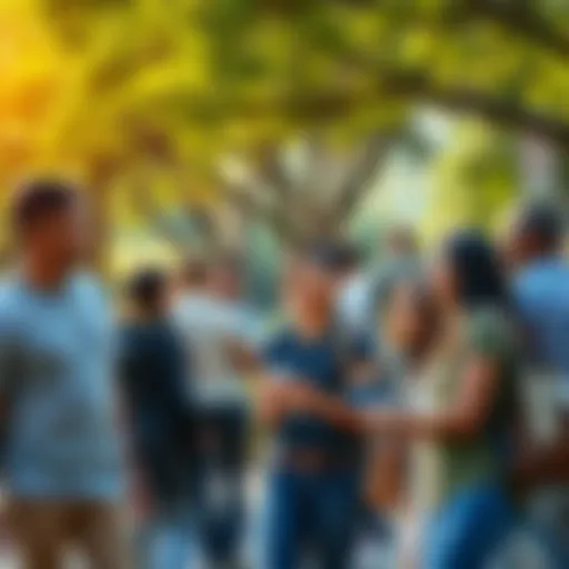 People in a park sharing smiles and helping each other with small acts of kindness