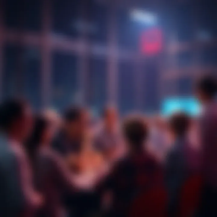 A group of people chatting and sharing ideas in a forum setting.