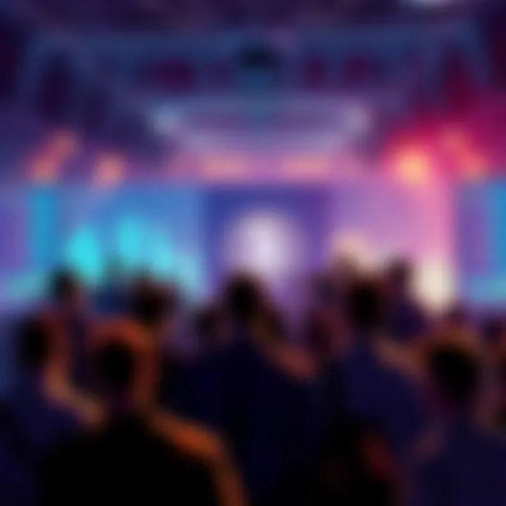 Community gathering during market decline A group of people discussing strategies in a community event amid a backdrop of declining cryptocurrency values, showing unity and determination.