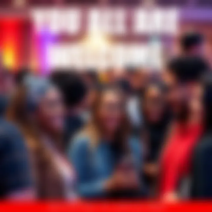 A diverse group of people smiling and connecting at a community event, showcasing engagement and support.