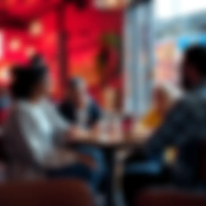 A group of people engaged in conversation over donuts and drinks in a cozy setting