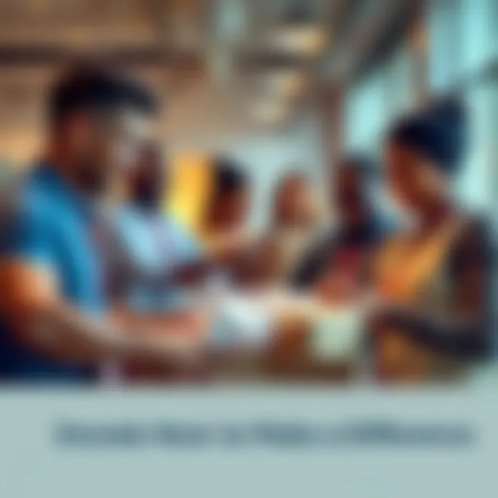 A group of people happily donating supplies and money to support community initiatives