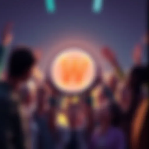 A group of diverse people holding up a large $W symbol, representing unity and community support for the memecoin on Solana.