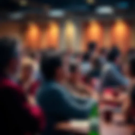 A group of people engaged in lively discussion at a community forum, sharing ideas and opinions.