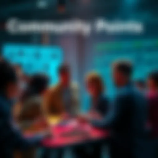 A group of people engaging in discussions on a user board, sharing ideas and earning points, fostering community connections.