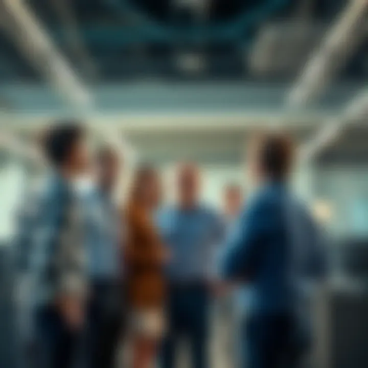 A worried group of people discussing bankruptcy in a modern office setting