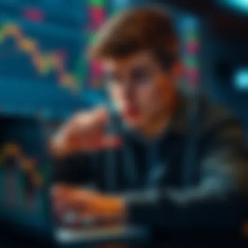 A young man looking worried while checking his financial charts on a laptop, representing his loss in altcoins.