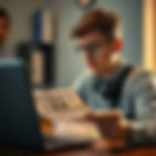 A person looking worried while checking bank statements with a laptop and a coffee cup, reflecting frustration over daily charges from Meta Pay.