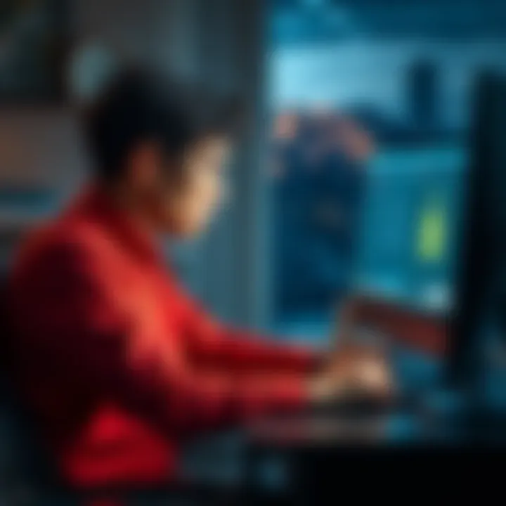 A concerned person sitting at a desk, holding their head while looking at a computer screen with passkey details displayed, showing anxiety about potential scams