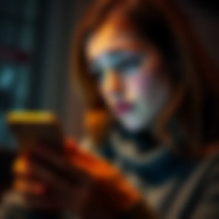 A worried woman staring at her smartphone, confused about a friend's excuse regarding her Bitcoin investment