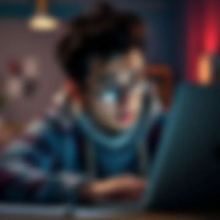 Concerns About Online Banking A worried student looking at a laptop with a Revolut logo, considering traditional banking options