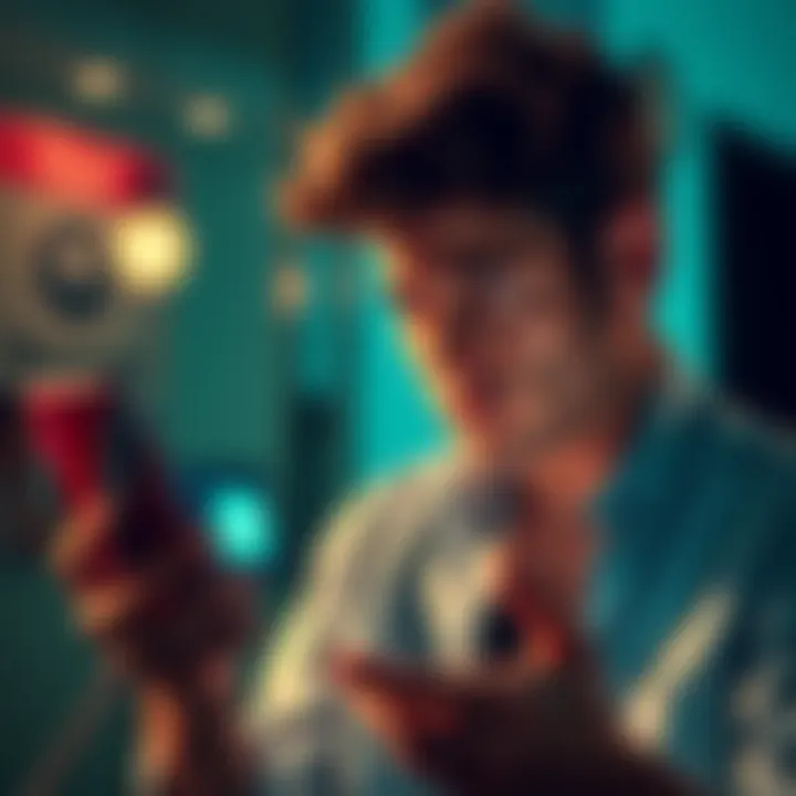 A worried person looking at a smartphone with a Revolut logo, expressing concern about account freezes