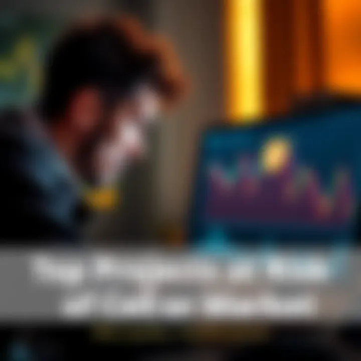 A worried person looking at declining graphs and cryptocurrency symbols on a computer screen, reflecting market fears