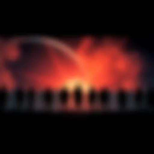 A silhouette of a person standing alone looking at shadowy figures in the background, symbolizing the concept of enemies and self-reflection.