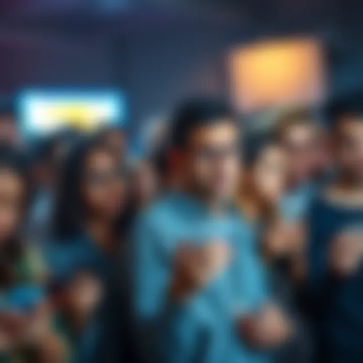 A diverse group of people looking at their phones with expressions of shock and confusion, symbolizing the reaction to mega-paedo claims online.