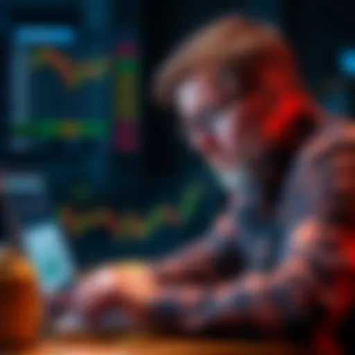 A first-time investor looking puzzled while analyzing Bitcoin price charts on a laptop, showing signs of frustration