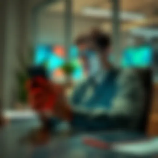 Person sitting at a desk, looking confused while checking their phone for updates on a delayed refund from Revolut Stays.