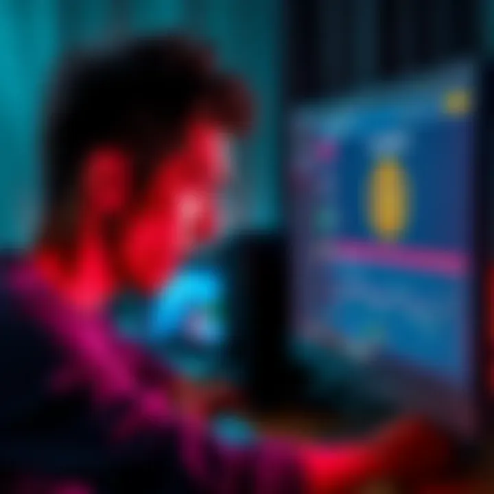 A frustrated person looking at a computer screen displaying a crypto wallet with zero staking rewards after 15 days.