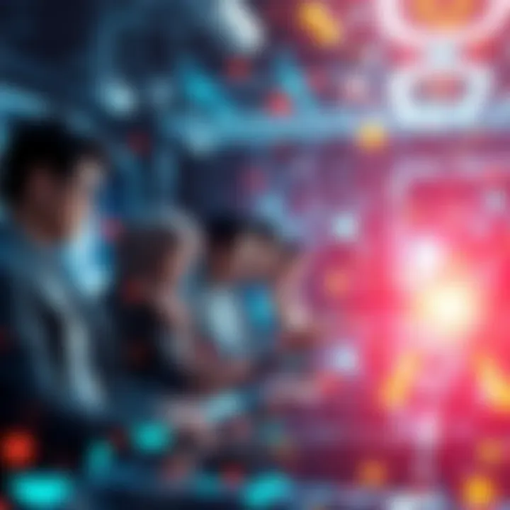 People using devices to connect and share information, symbolizing the future of the Internet with advanced technology.