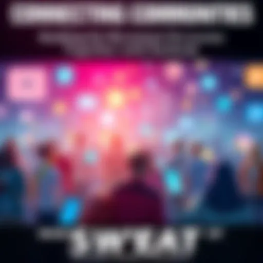 A vibrant graphic depicting people engaging across social media platforms like Discord, Twitter, Telegram, Instagram, and Facebook, emphasizing community and collaboration.