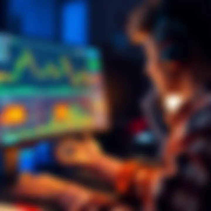 A person using a computer to swap SOL cryptocurrency for XMR, with charts and coins displayed on the screen.