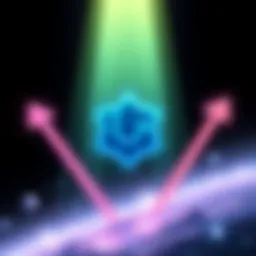 Illustration showing Cosmos ATOM logo with arrows indicating shift from inflation to revenue model, symbolizing growth and stability.