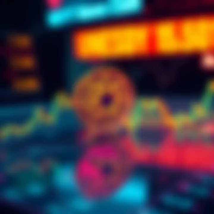 Cosmos Coin Under Pressure A graph showing a downward trend in cryptocurrency prices with the Cosmos coin logo fading in the background