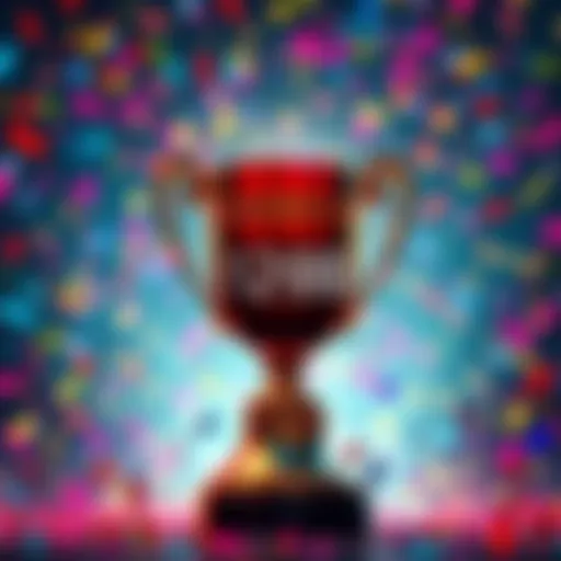A festive scene showing a large trophy with colorful confetti in the background, symbolizing excitement for the upcoming winner announcement.