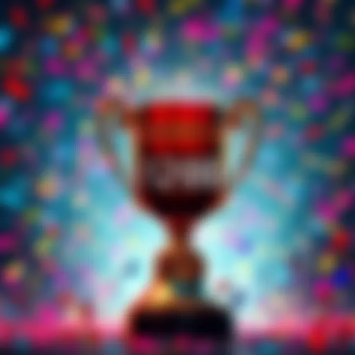 A festive scene showing a large trophy with colorful confetti in the background, symbolizing excitement for the upcoming winner announcement.