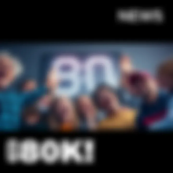 A group of excited people looking at a digital counter approaching 80K, with expressions of anticipation and humor on their faces.