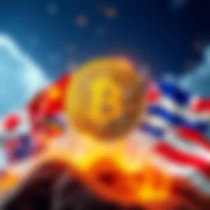 Flags of different countries representing their competition for Bitcoin dominance