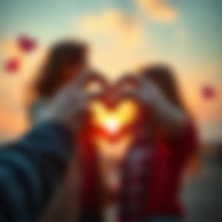 A couple holding hands with a heart shape formed with their fingers, symbolizing love on Valentine's Day