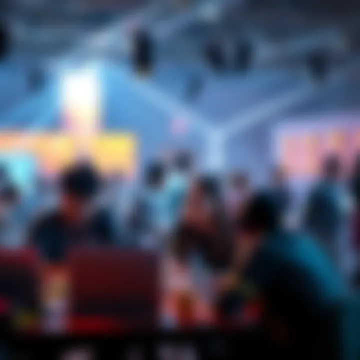 Group of students collaborating at a hackathon, working on tech projects with laptops and coding materials