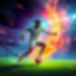 A vibrant illustration showing a soccer player being crafted with essence in a futuristic setting, symbolizing the essence conversion process.