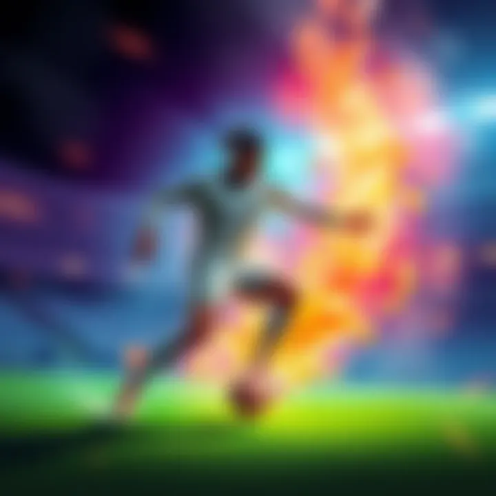 A vibrant illustration showing a soccer player being crafted with essence in a futuristic setting, symbolizing the essence conversion process.